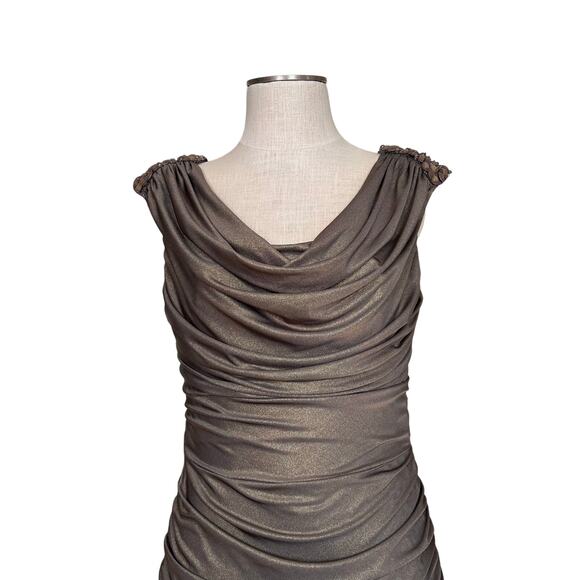 Cache Gold Metallic Bodycon Dress Womens Sz Medium Sleeveless Runched Beaded - Picture 6 of 16